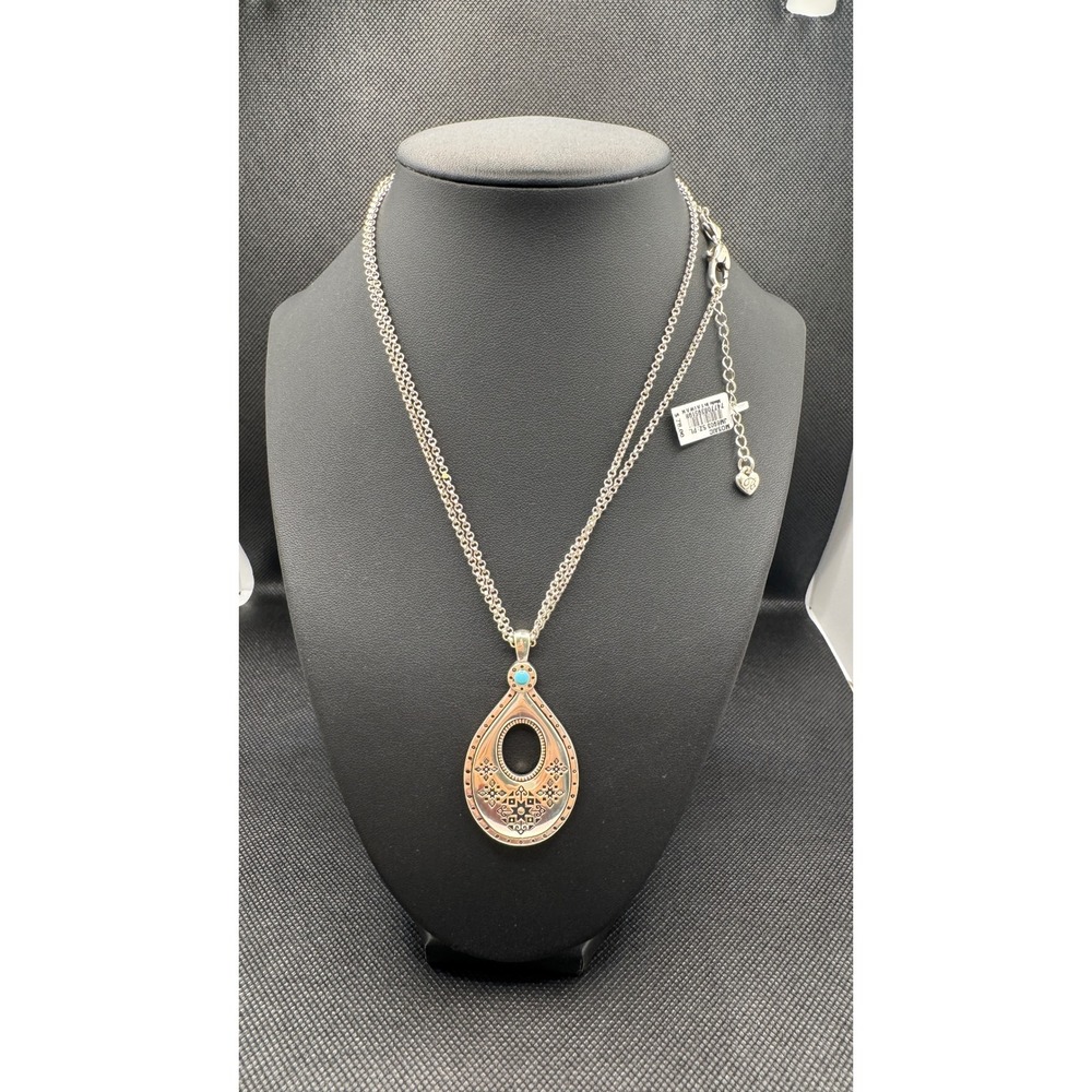 Brighton Mosaic Teardrop Necklace Silver Tone Turquoise Accent JM5188 NWT
